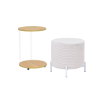 Çok Amaçlı Beyaz Metal Ayak C Sehpa Puf Seti Naturel - Krem - Görsel 2