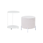 Çok Amaçlı Beyaz Metal Ayak C Sehpa Puf Seti Beyaz - Krem - Görsel 2