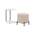 Çok Amaçlı Beyaz Metal C Sehpa Puf Seti Krem-O - Görsel 2