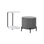 Çok Amaçlı Beyaz Metal C Sehpa Puf Seti Gri - Görsel 2