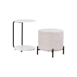 Çok Amaçlı Beyaz Metal C Sehpa Puf Seti Krem - Görsel 2