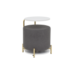 Çok Amaçlı Gold Metal Ayak C Sehpa Puf Seti Beyaz - Teddy Gri