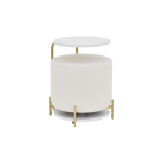 Çok Amaçlı Gold Metal Ayak C Sehpa Puf Seti Beyaz - Teddy Beyaz