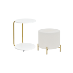 Çok Amaçlı Gold Metal Ayak C Sehpa Puf Seti Beyaz - Teddy Beyaz - Görsel 2