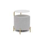 Çok Amaçlı Gold Metal Ayak C Sehpa Puf Seti Beyaz - Teddy Açık Gri