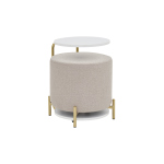Çok Amaçlı Gold Metal Ayak C Sehpa Puf Seti Beyaz - Teddy Bej