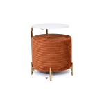 Çok Amaçlı Gold Metal Ayak C Sehpa Puf Seti Beyaz - Kiremit