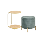 Çok Amaçlı Gold Metal Ayak C Sehpa Puf Seti Naturel - Yeşil - Görsel 2