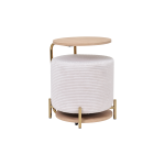 Çok Amaçlı Gold Metal Ayak C Sehpa Puf Seti Naturel - Krem