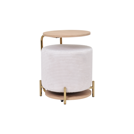 Çok Amaçlı Gold Metal Ayak C Sehpa Puf Seti Naturel - Krem