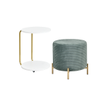 Çok Amaçlı Gold Metal Ayak C Sehpa Puf Seti Beyaz - Yeşil - Görsel 2