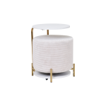 Çok Amaçlı Gold Metal Ayak C Sehpa Puf Seti Beyaz - Krem