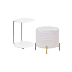 Çok Amaçlı Gold Metal Ayak C Sehpa Puf Seti Beyaz - Krem - Görsel 2