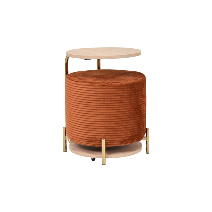 Çok Amaçlı Gold Metal Ayak C Sehpa Puf Seti Naturel - Kiremit