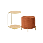 Çok Amaçlı Gold Metal Ayak C Sehpa Puf Seti Naturel - Kiremit - Görsel 2