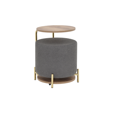 Çok Amaçlı Gold Metal Ayak C Sehpa Puf Seti Kestane - Teddy Gri