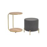 Çok Amaçlı Gold Metal Ayak C Sehpa Puf Seti Kestane - Teddy Gri - Görsel 2