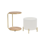 Çok Amaçlı Gold Metal Ayak C Sehpa Puf Seti Kestane - Teddy Beyaz - Görsel 2