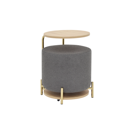 Çok Amaçlı Gold Metal Ayak C Sehpa Puf Seti Naturel - Teddy Gri