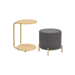 Çok Amaçlı Gold Metal Ayak C Sehpa Puf Seti Naturel - Teddy Gri - Görsel 2