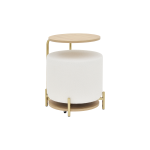 Çok Amaçlı Gold Metal Ayak C Sehpa Puf Seti Naturel - Teddy Beyaz