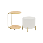 Çok Amaçlı Gold Metal Ayak C Sehpa Puf Seti Naturel - Teddy Beyaz - Görsel 2