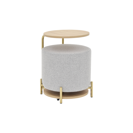 Çok Amaçlı Gold Metal Ayak C Sehpa Puf Seti Naturel - Teddy Açık Gri