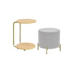 Çok Amaçlı Gold Metal Ayak C Sehpa Puf Seti Naturel - Teddy Açık Gri - Görsel 2