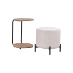 Çok Amaçlı Kestane Metal C Sehpa Puf Seti Krem - Görsel 3