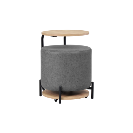 Çok Amaçlı Naturel Metal C Sehpa Puf Seti Gri