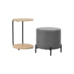 Çok Amaçlı Naturel Metal C Sehpa Puf Seti Gri - Görsel 2