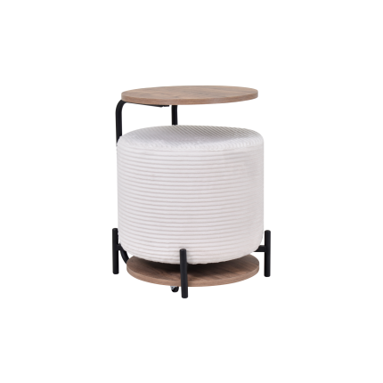 Çok Amaçlı Siyah Metal Ayak C Sehpa Puf Seti Krem - Kestane