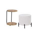 Çok Amaçlı Siyah Metal Ayak C Sehpa Puf Seti Krem - Kestane - Görsel 2