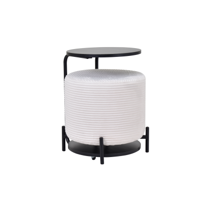 Çok Amaçlı Siyah Metal Ayak C Sehpa Puf Seti Krem - Siyah