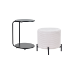 Çok Amaçlı Siyah Metal Ayak C Sehpa Puf Seti Krem - Siyah - Görsel 2