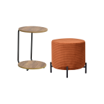 Çok Amaçlı Siyah Metal Ayak C Sehpa Puf Seti Kiremit - Kestane - Görsel 2