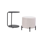 Çok Amaçlı Siyah Metal C Sehpa Puf Seti Krem - Görsel 3