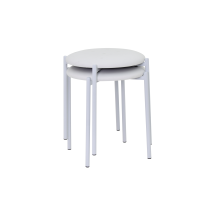 Nil Beyaz Metal Ayak Deri İstiflenebilir Mutfak-Balkon Taburesi Beyaz - 2 Adet