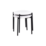 Nil Siyah Metal Ayak Deri İstiflenebilir Mutfak-Balkon Taburesi Beyaz - 2 Adet