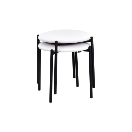 Nil Siyah Metal Ayak Deri İstiflenebilir Mutfak-Balkon Taburesi Beyaz - 2 Adet