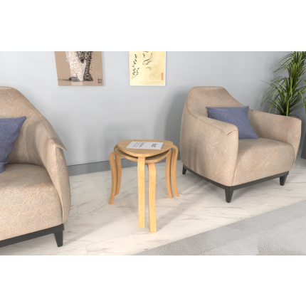 Papatya Naturel Ayak Ahşap Çok Amaçlı Zigon Tabure Naturel - 2 Adet