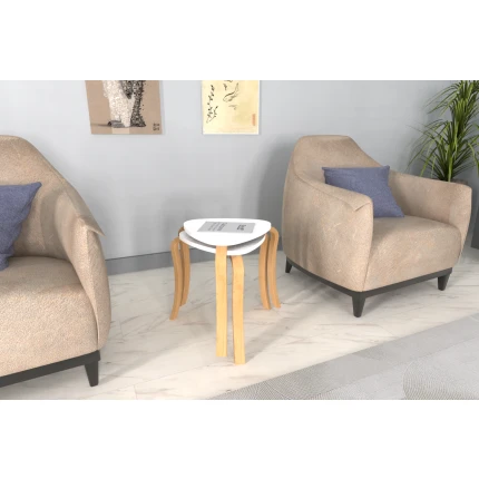 Papatya Naturel Ayak Ahşap Çok Amaçlı Zigon Tabure Beyaz - 2 Adet