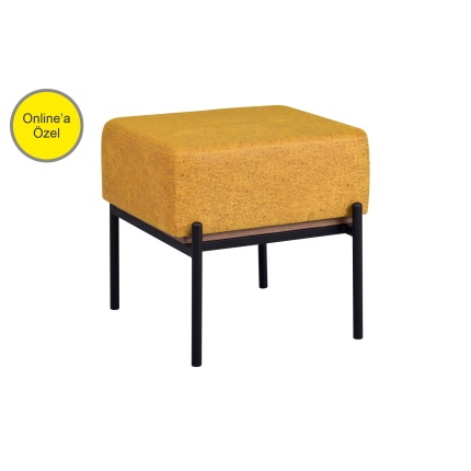 Ege Fonksiyonel Siyah Ayak Kestane Sehpalı Kare Puf Sarı