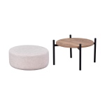 Otto Fonksiyonel Siyah Ayak Kestane Sehpalı Yuvarlak Puf Krem - Görsel 3