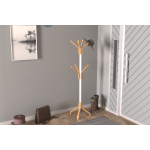 Vesti Ahşap Ayaklı Beyaz Metal Portmanto Elbise Askılığı Naturel - 8 Kollu