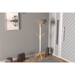 Vesti Ahşap Ayaklı Beyaz Metal Portmanto Elbise Askılığı Naturel - 6 Kollu