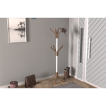 Vesti Ahşap Ayaklı Beyaz Metal Portmanto Elbise Askılığı Kestane - 8 Kollu