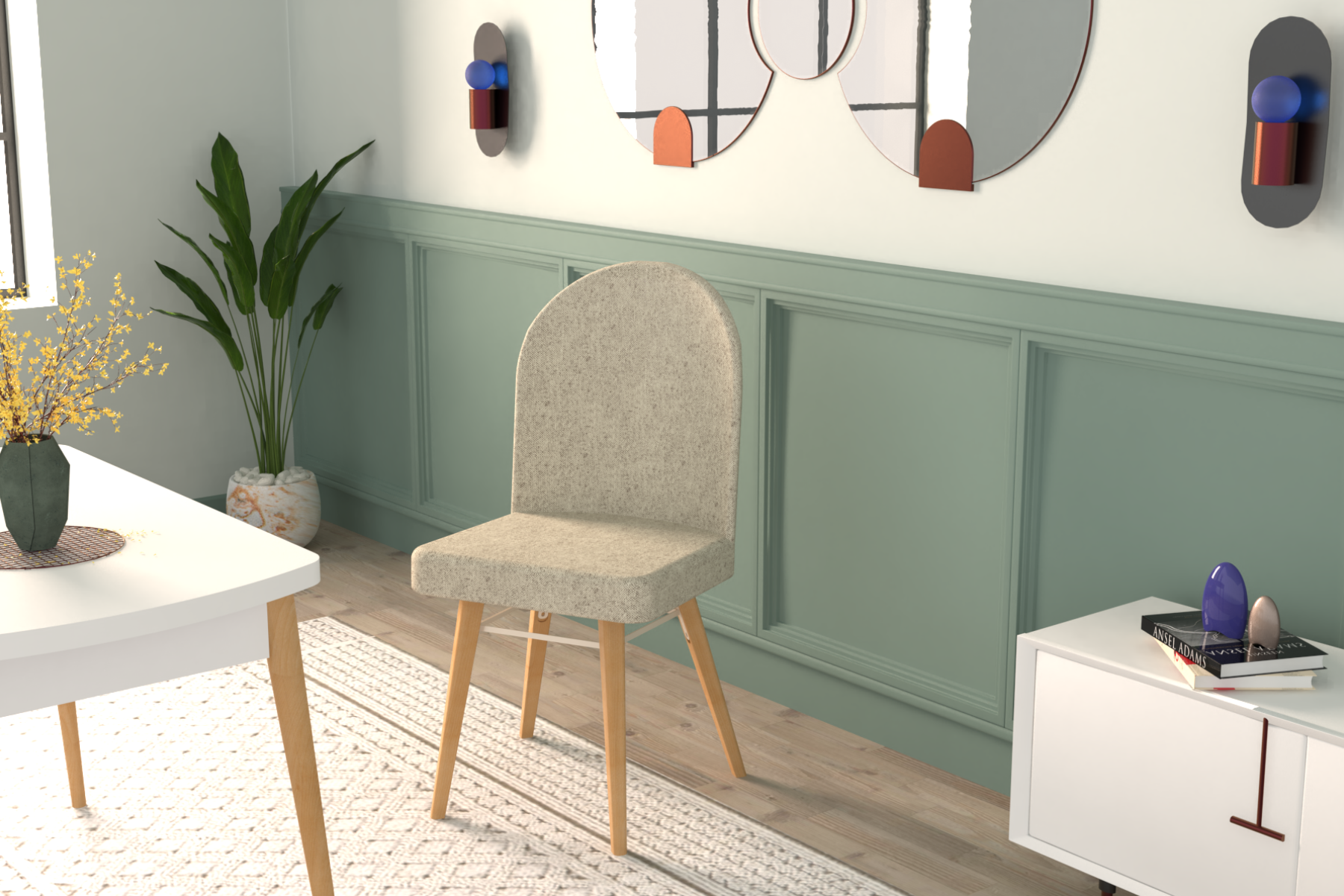 mara-sigma8 Mara Ahşap Ayak Sigma Sandalye Beyaz - Naturel - Görsel 1