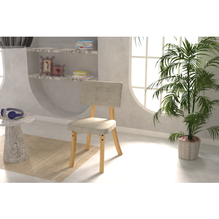 Mir 02 Ahşap Sandalye Beyaz - Naturel