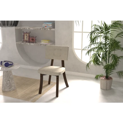 Mir 02 Ahşap Sandalye Beyaz - Kestane